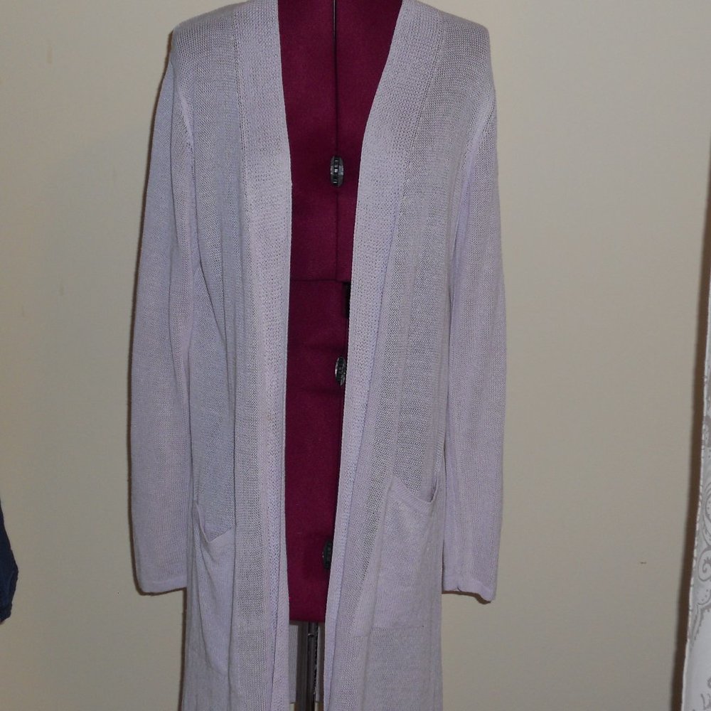 J. Jill M Lavender Open Front L/S Duster Cardigan w/Pockets